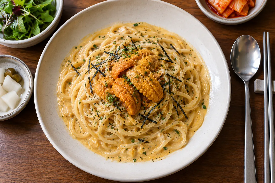 위에서 내려다본 우니크림파스타